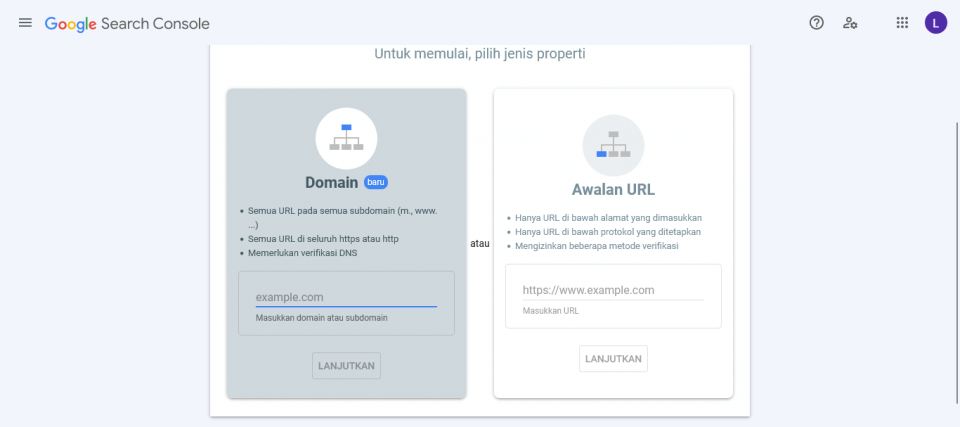 Beecreative Google Webmaster Tools Pilih Jenis Properti