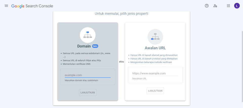 Beecreative Google Webmaster Tools Pilih Jenis Properti